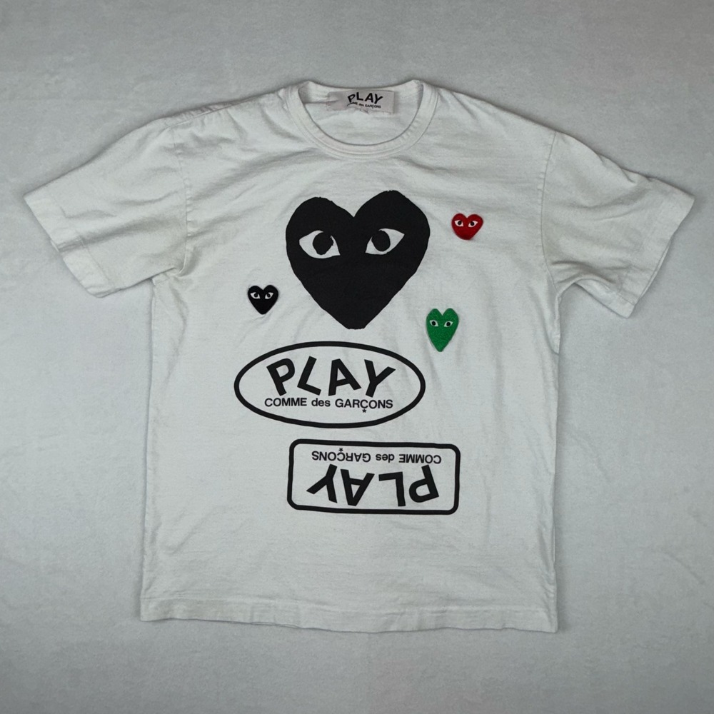 Comme des Garçons PLAY T-Shirt Mens XL White Multi Heart Graphic Tee